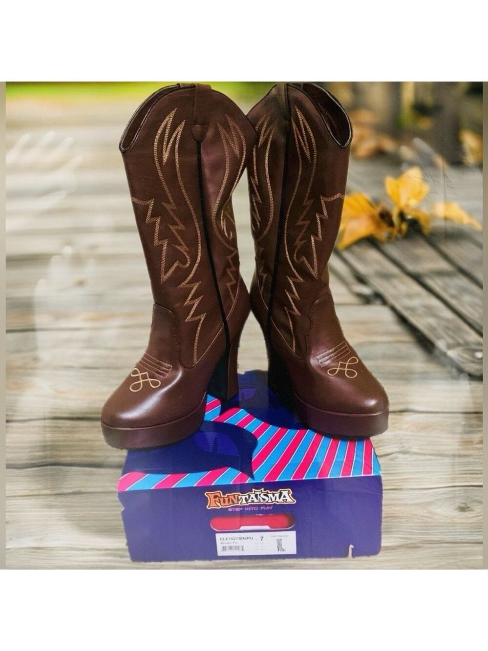 FunTasma Electra-1027 Brown Platform Cowboy Boots Sz 7 Halloween Costume Cosplay